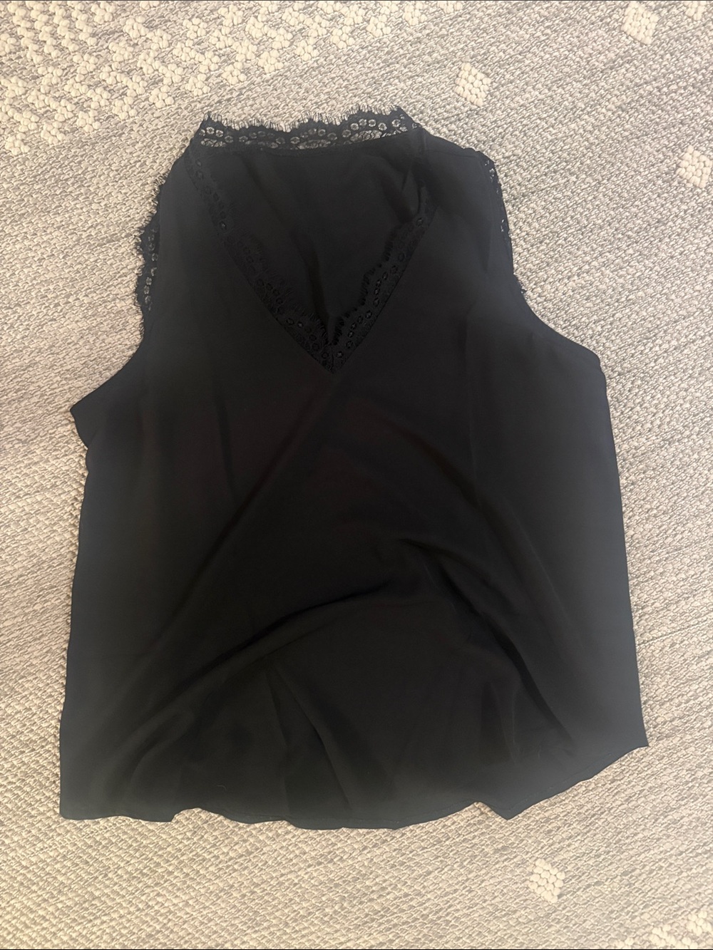 Sleeveless Lace-Trim V-Neck Women's Top - Black